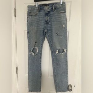Abercrombie & Fitch Skinny Stretch Men Jeans Size 32Wx32L Destroyed Blue Denim